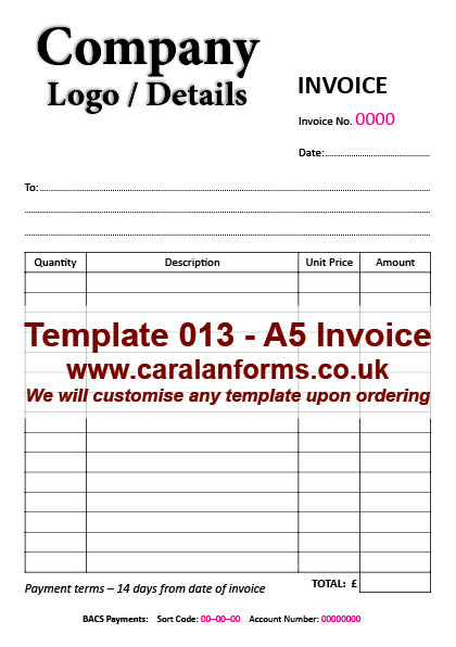 Invoice A5 013