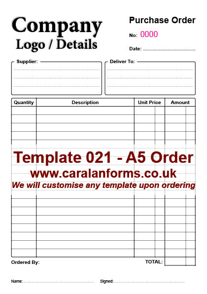 Purchase Order A5 021