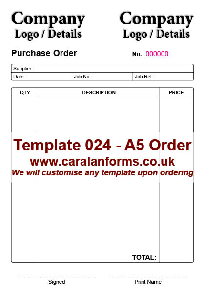 Purchase Order A5 024